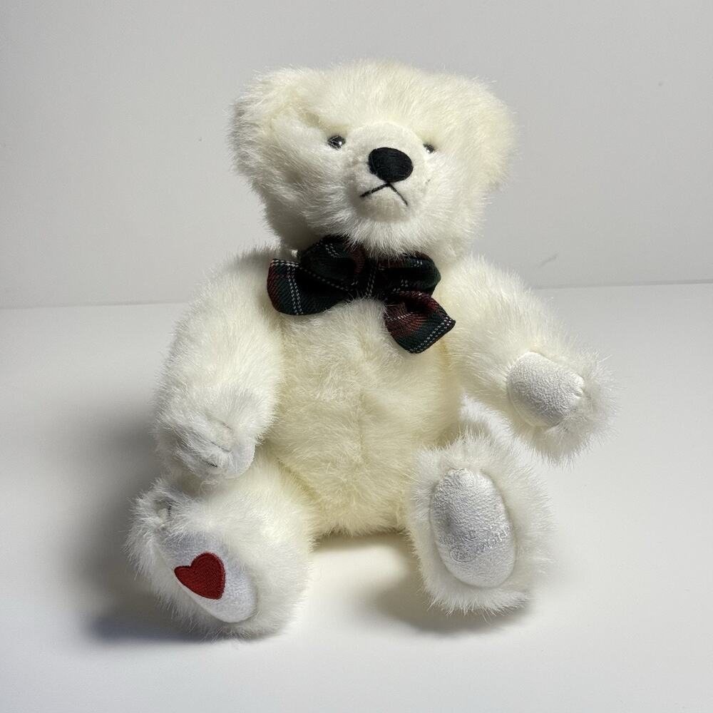 Things Remembered Make-A-Wish White Teddy Bear Plaid Bow Ralph Lauren Style Xmas